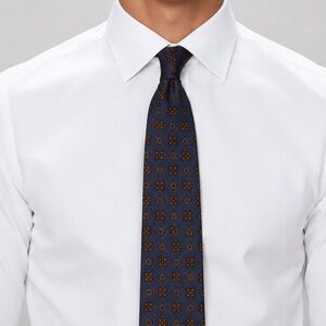 Nicky Navy Blue and Brown Patterned Wool Tie